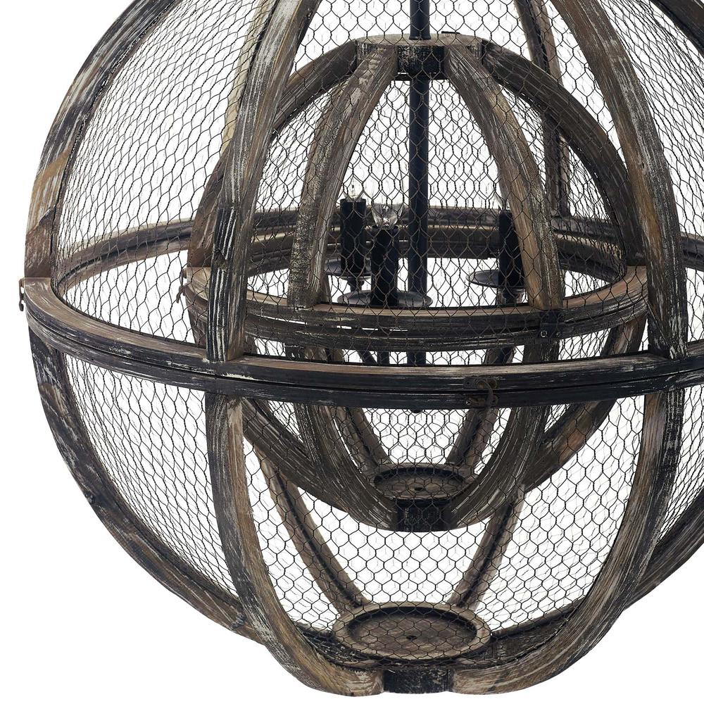 Gravitate Globe Rustic Oak Wood Pendant Light Chandelier -  EEI-3271. Picture 3