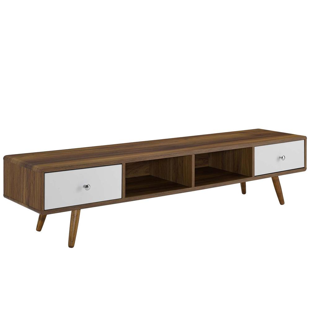 Transmit 70" Media Console Wood TV Stand - Walnut White EEI-3302-WAL-WHI. Picture 1