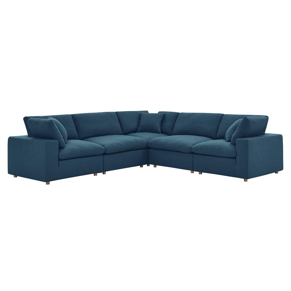Commix Down Filled Overstuffed 5 Piece Sectional Sofa Set-Azure EEI-3359-AZU. The main picture.