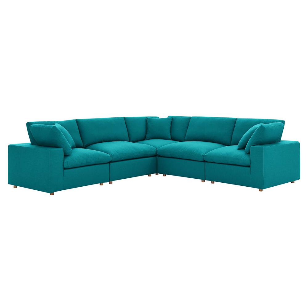 Commix Down Filled Overstuffed 5 Piece Sectional Sofa Set -Teal EEI-3359-TEA. Picture 1