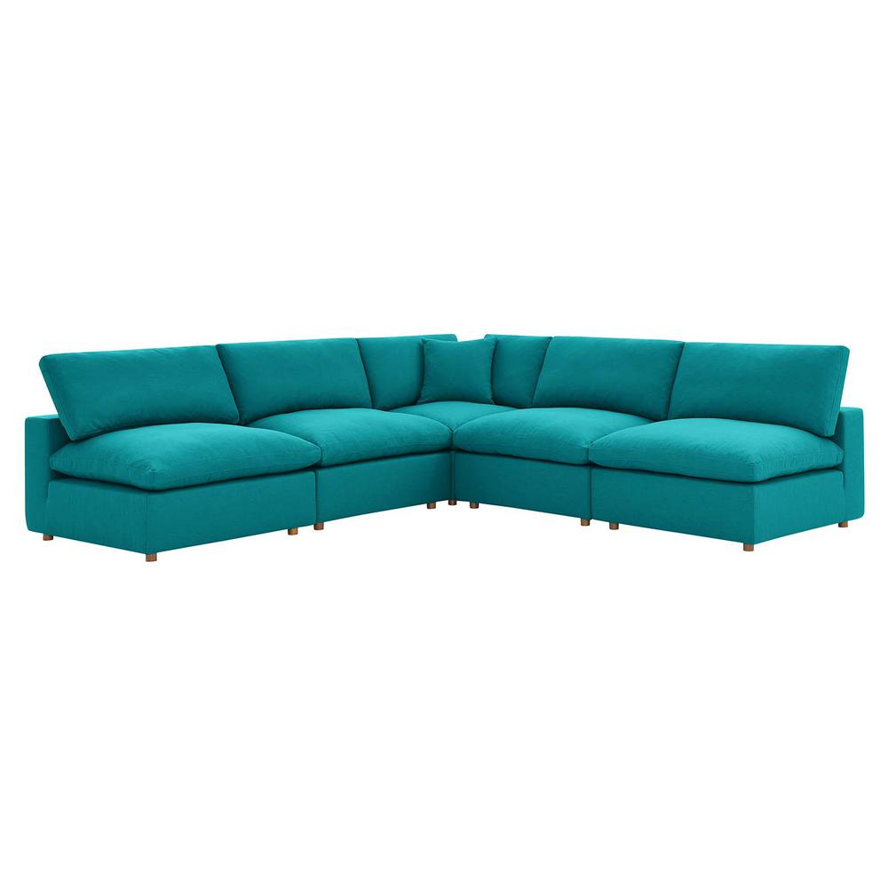 Commix Down Filled Overstuffed 5 Piece Sectional Sofa Set-Teal EEI-3360-TEA. The main picture.