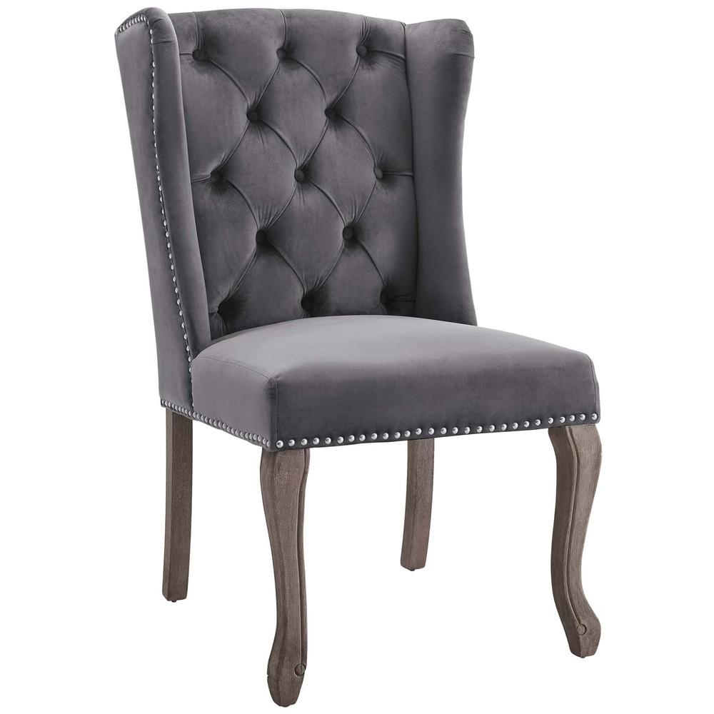 Apprise French Vintage Dining Performance Velvet Side Chair - Gray EEI-3367-GRY. Picture 1