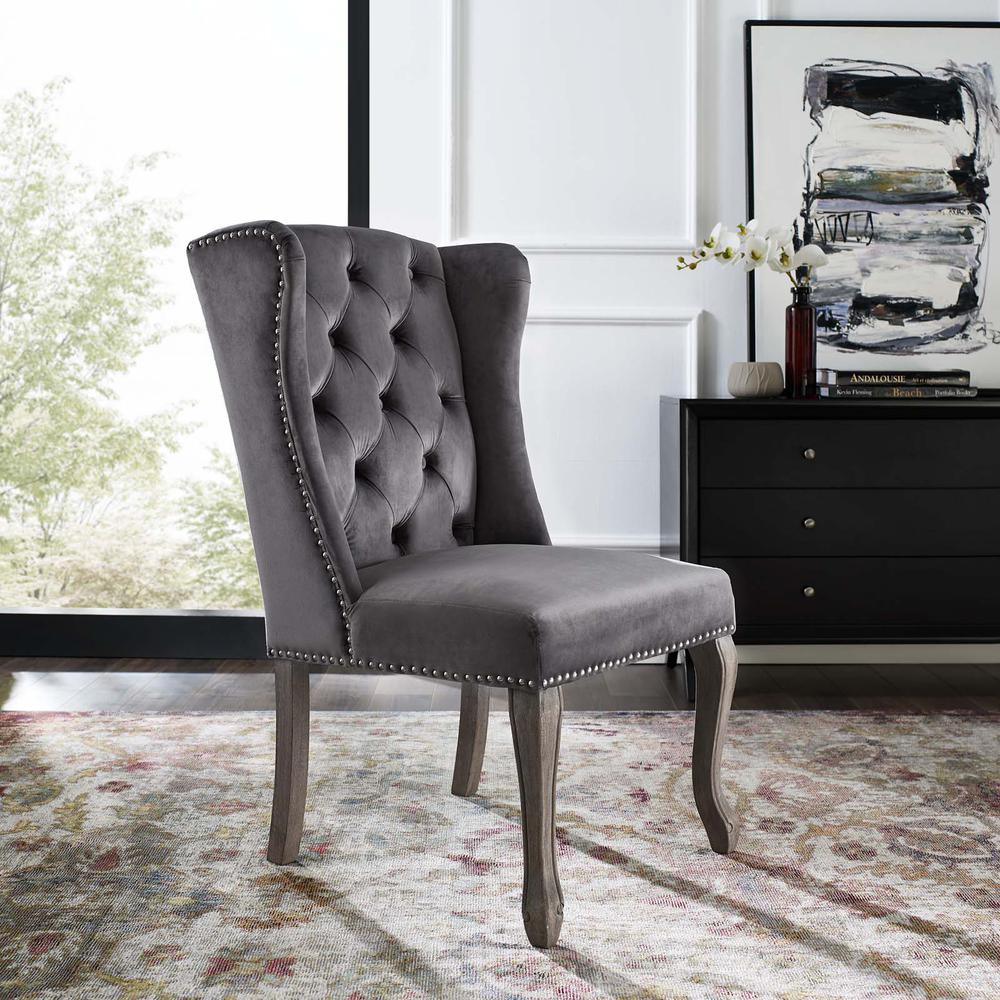 Apprise French Vintage Dining Performance Velvet Side Chair - Gray EEI-3367-GRY. Picture 6