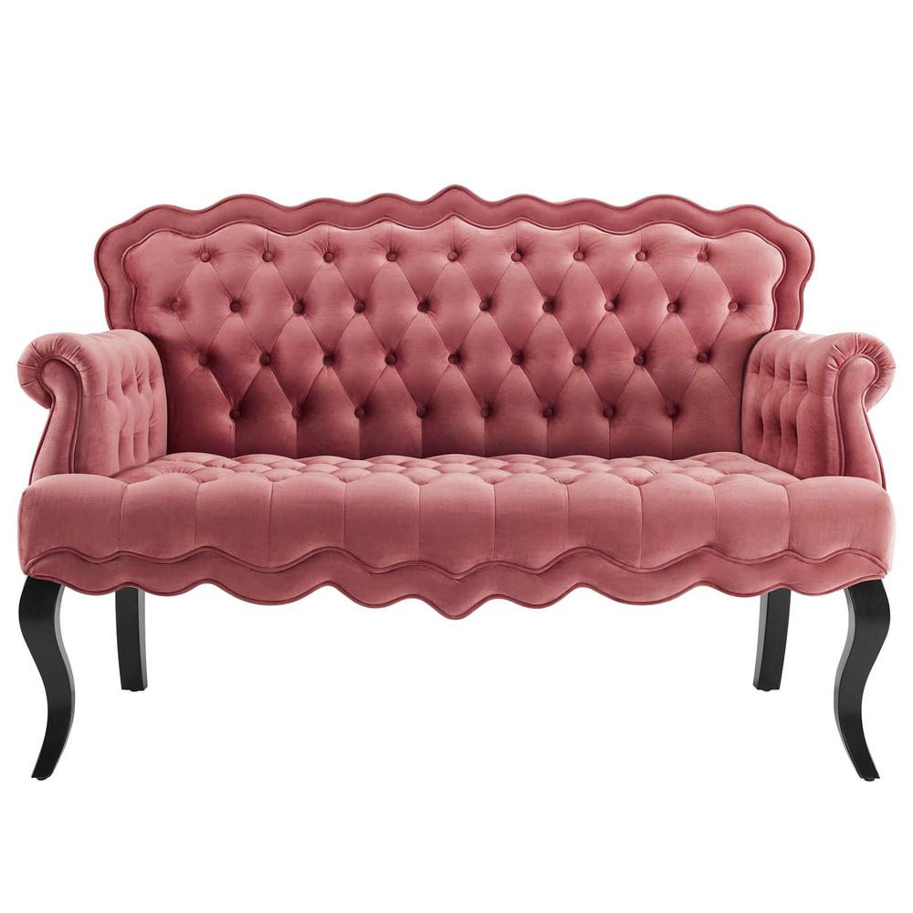 Viola Chesterfield Button Tufted Loveseat Performance Velvet Settee - Dusty Rose EEI-3373-DUS. Picture 3
