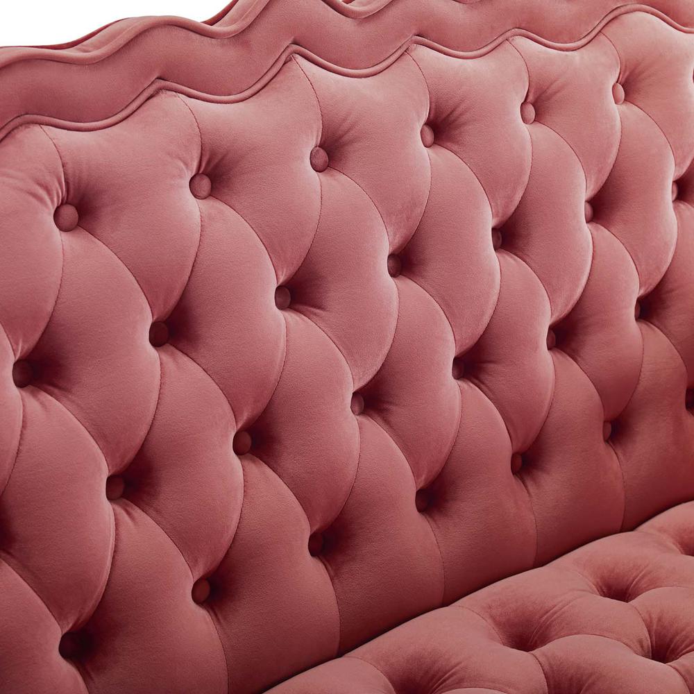 Viola Chesterfield Button Tufted Loveseat Performance Velvet Settee - Dusty Rose EEI-3373-DUS. Picture 6