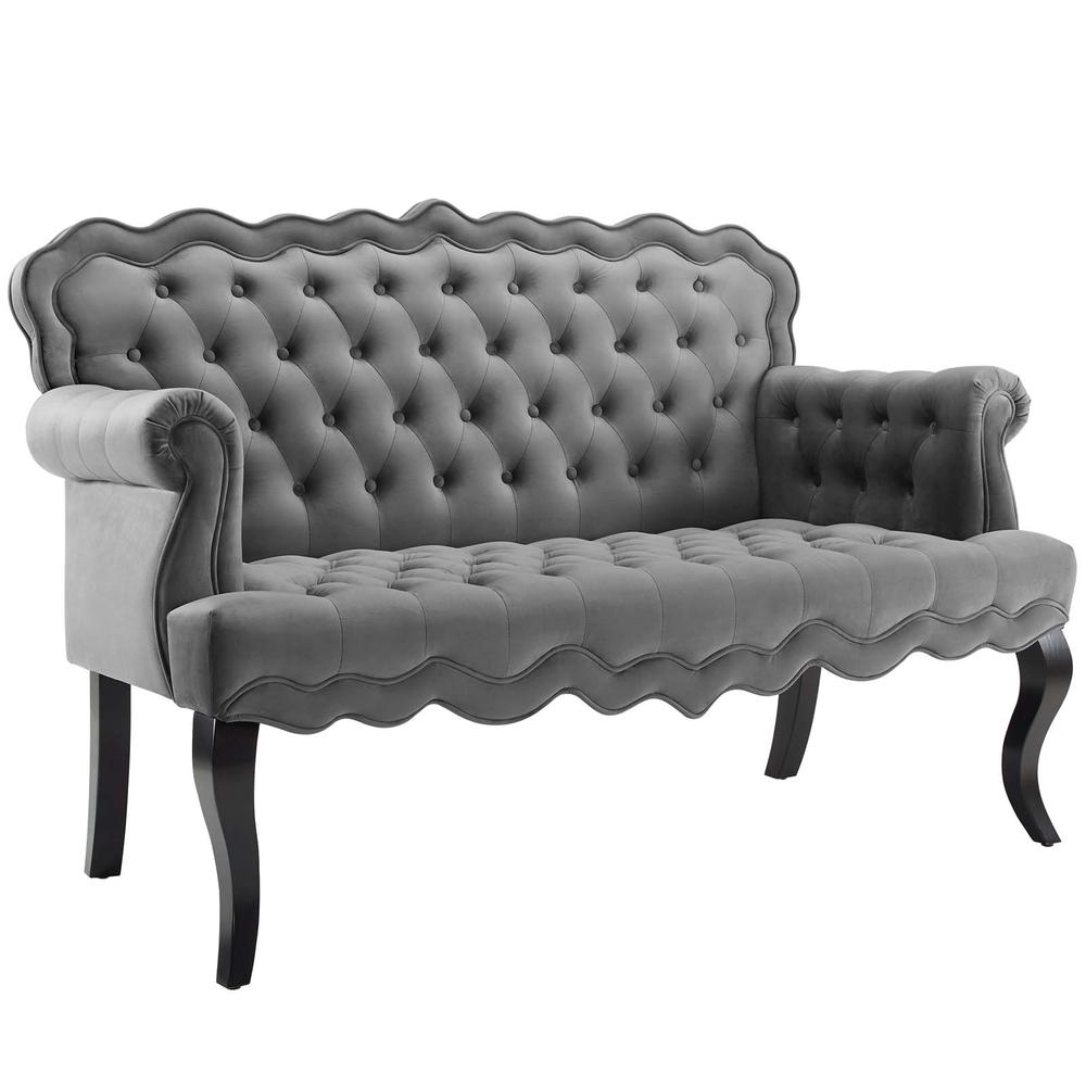 Viola Chesterfield Button Tufted Loveseat Performance Velvet Settee - Gray EEI-3373-GRY. The main picture.