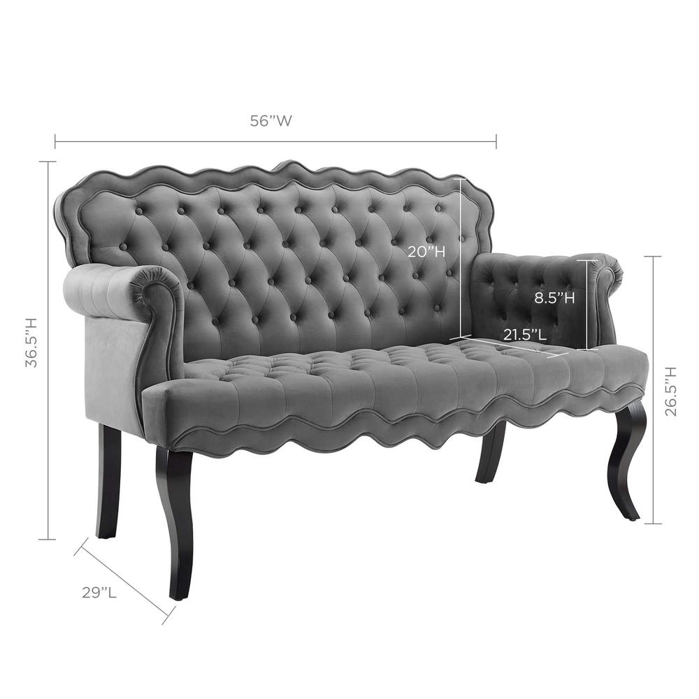 Viola Chesterfield Button Tufted Loveseat Performance Velvet Settee - Gray EEI-3373-GRY. Picture 2
