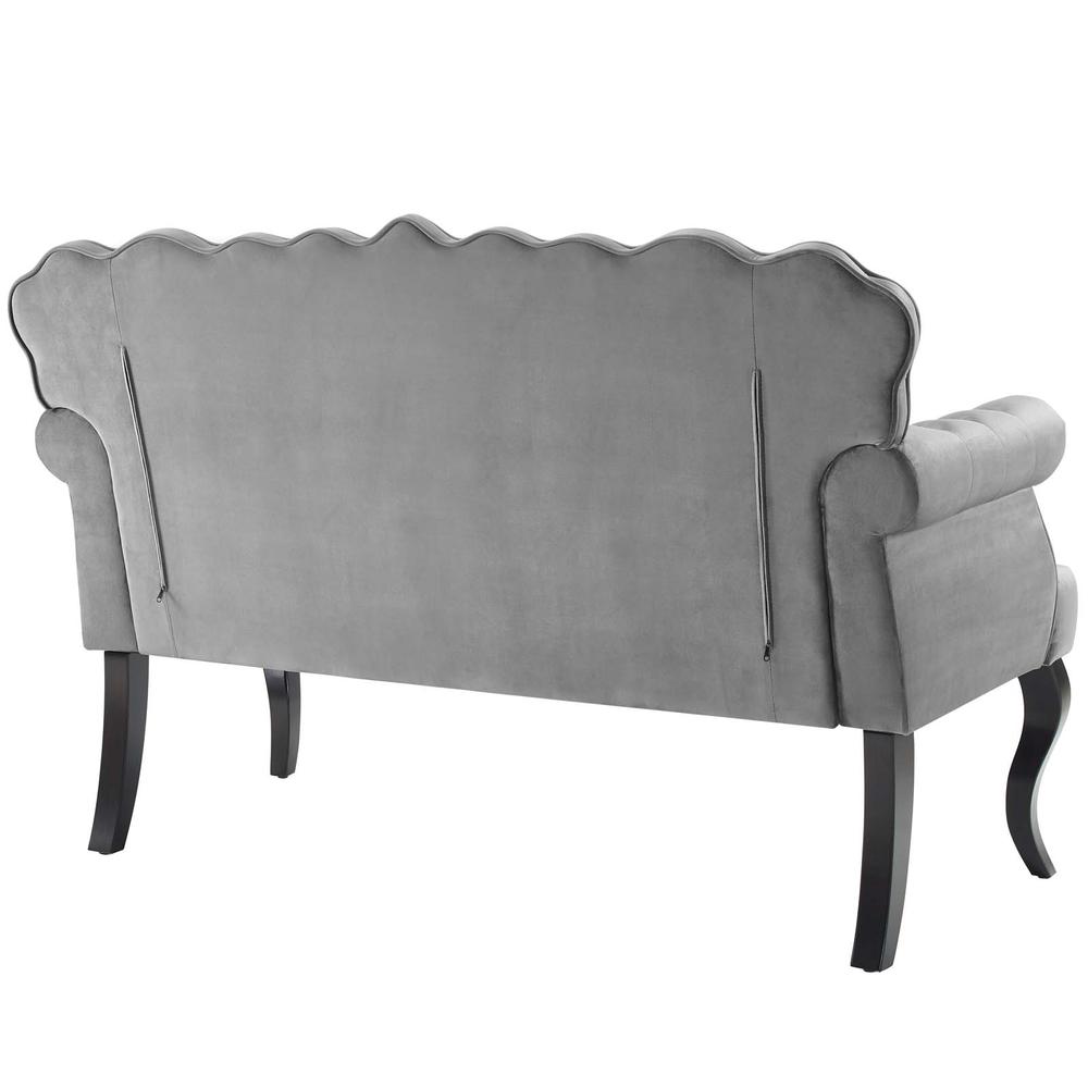 Viola Chesterfield Button Tufted Loveseat Performance Velvet Settee - Gray EEI-3373-GRY. Picture 3