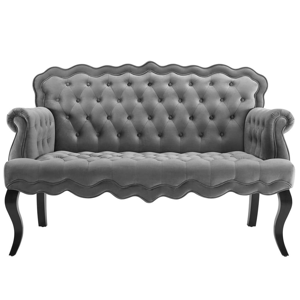 Viola Chesterfield Button Tufted Loveseat Performance Velvet Settee - Gray EEI-3373-GRY. Picture 4