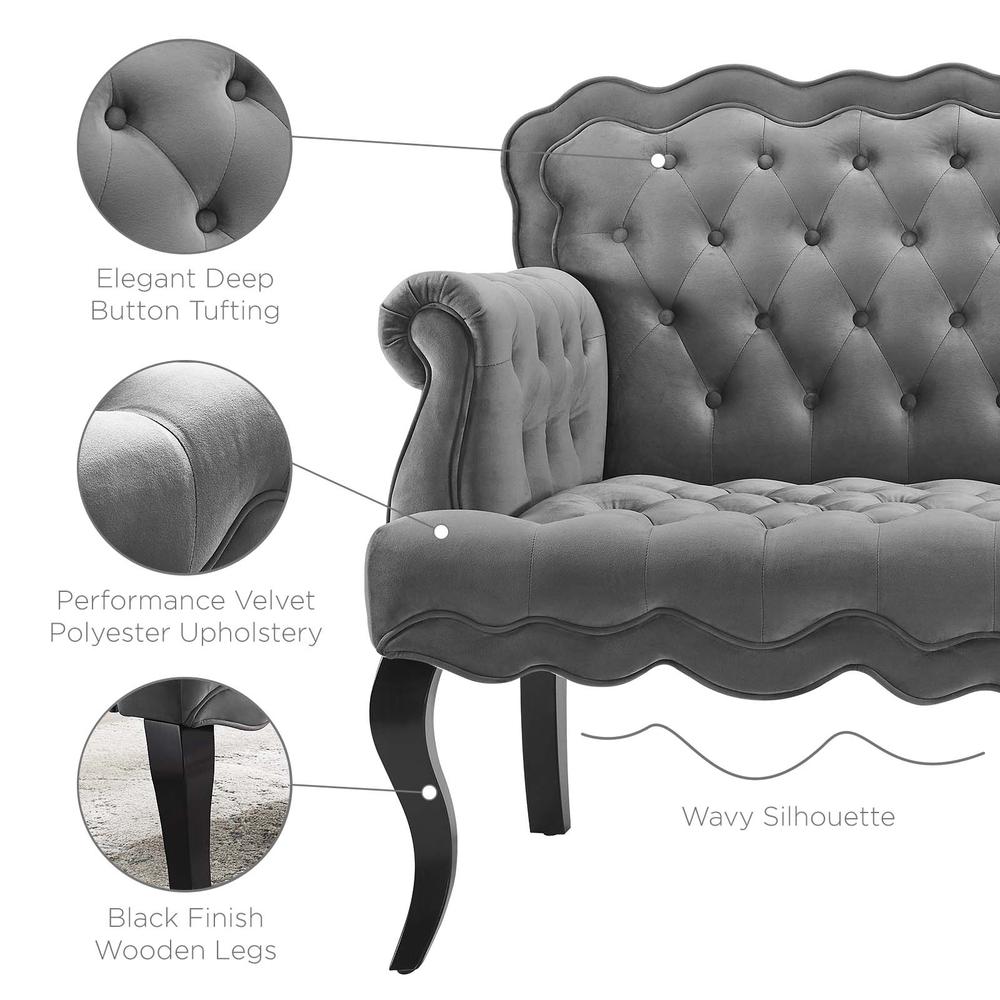 Viola Chesterfield Button Tufted Loveseat Performance Velvet Settee - Gray EEI-3373-GRY. Picture 5