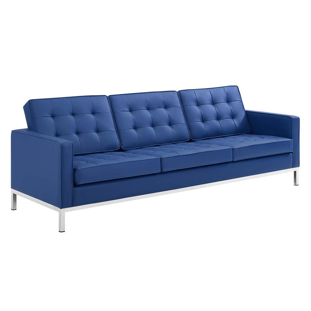 Loft Tufted Upholstered Faux Leather Sofa - Silver Navy EEI-3385-SLV-NAV. The main picture.