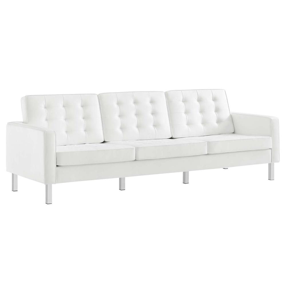 Loft Tufted Upholstered Faux Leather Sofa - Silver White EEI-3385-SLV-WHI. The main picture.