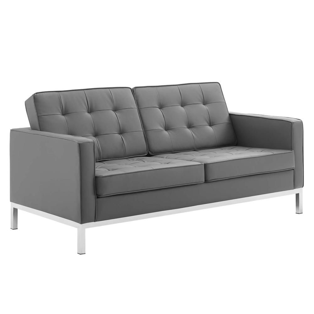 Loft Tufted Upholstered Faux Leather Loveseat - Silver Gray EEI-3388-SLV-GRY. Picture 1