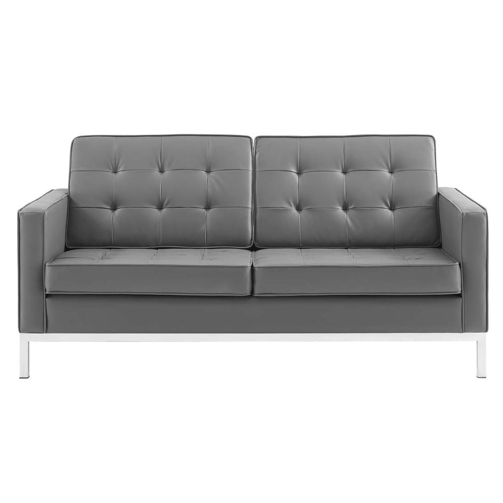 Loft Tufted Upholstered Faux Leather Loveseat - Silver Gray EEI-3388-SLV-GRY. Picture 3