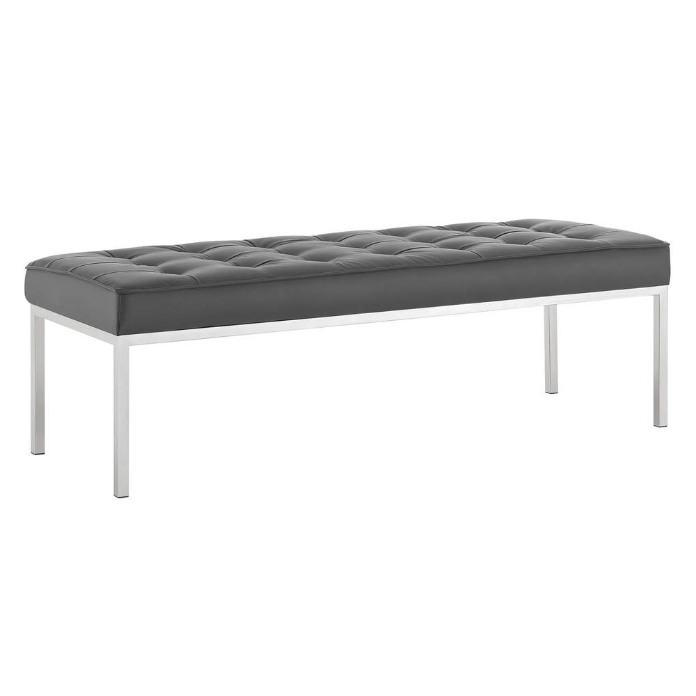 Loft Tufted Vegan Leather Bench. Picture 1