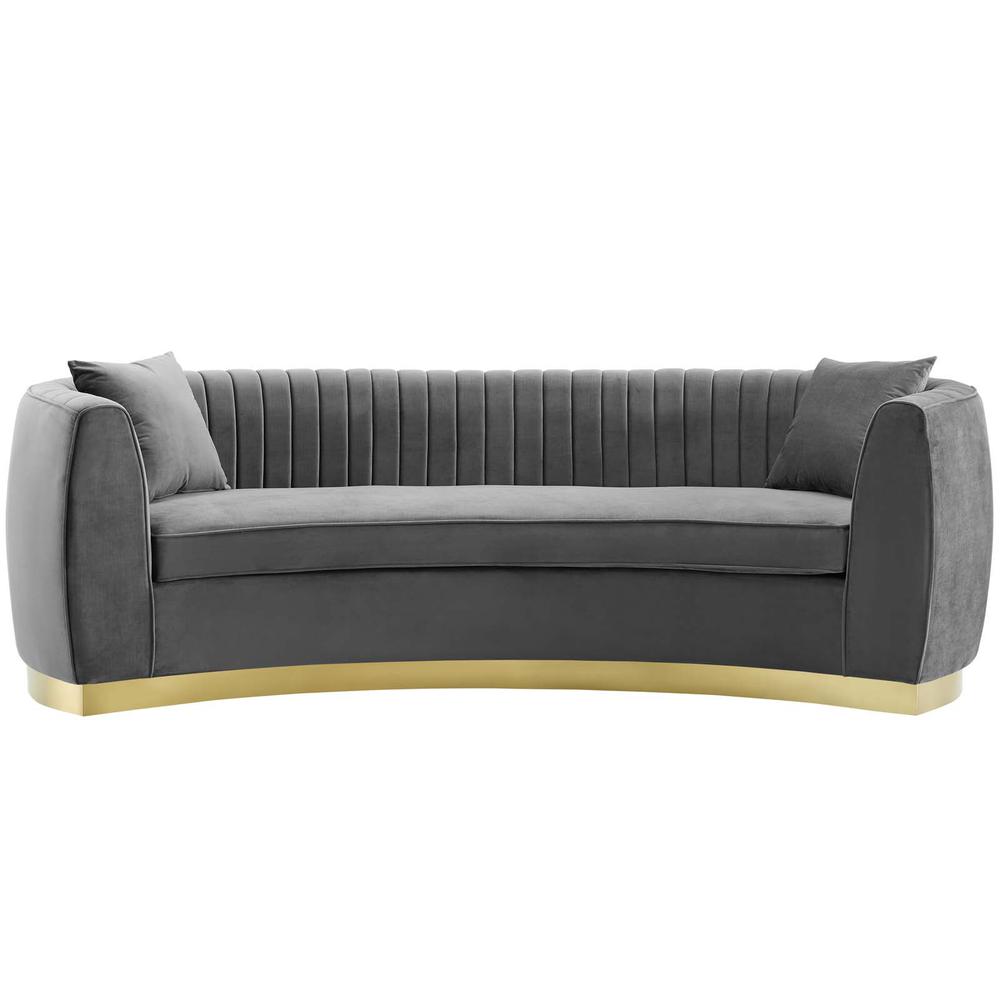 Enthusiastic Vertical Channel Tufted Curved Performance Velvet Sofa - Gray EEI-3407-GRY. The main picture.