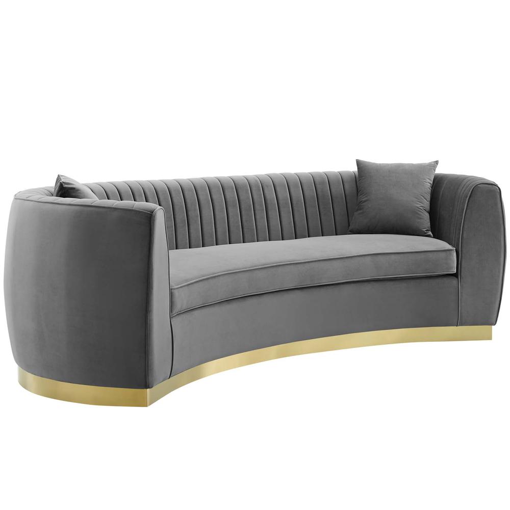 Enthusiastic Vertical Channel Tufted Curved Performance Velvet Sofa - Gray EEI-3407-GRY. Picture 2
