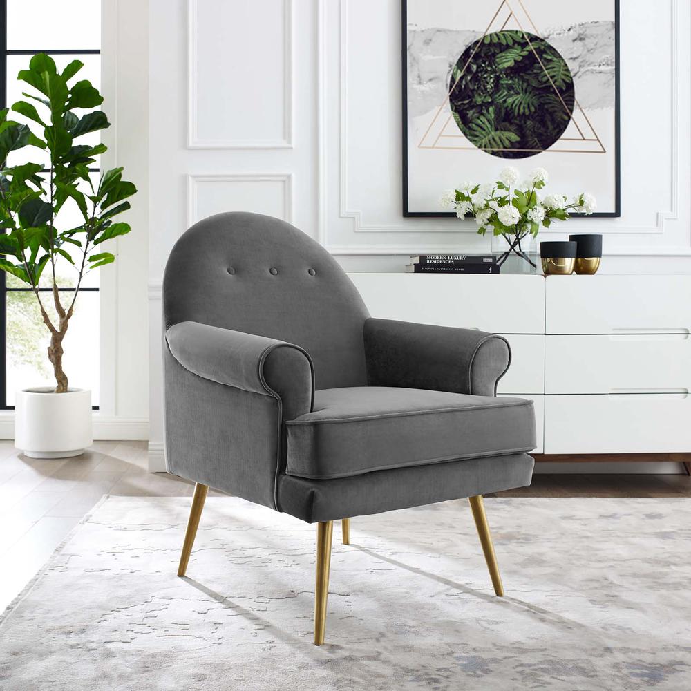 Revive Tufted Button Accent Performance Velvet Armchair - Gray EEI-3412-GRY. Picture 6