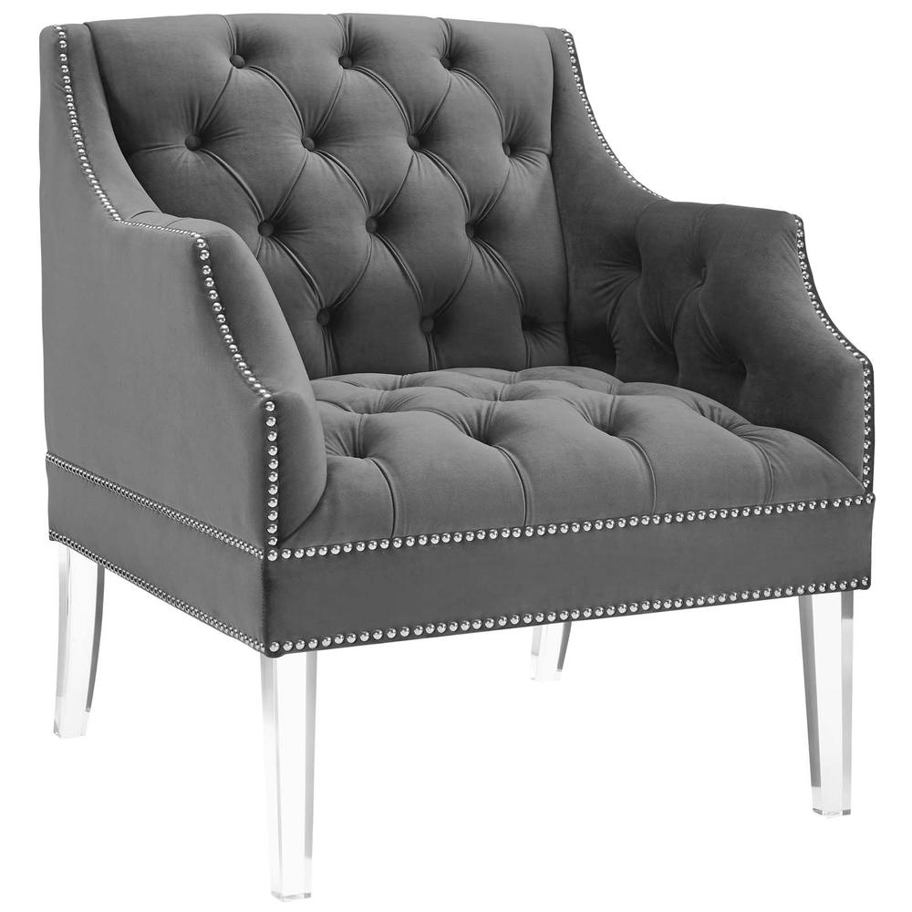 Proverbial Tufted Button Accent Performance Velvet Armchair. Picture 1