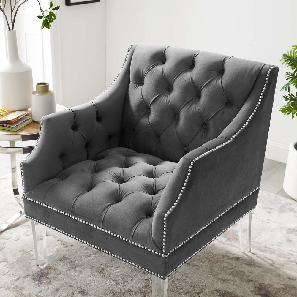 Proverbial Tufted Button Accent Performance Velvet Armchair. Picture 5