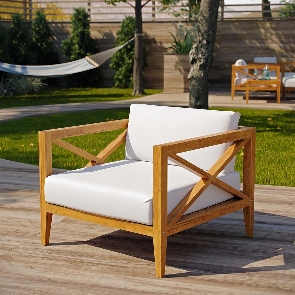 Northlake Outdoor Patio Premium Grade A Teak Wood Armchair - Natural White EEI-3425-NAT-WHI. Picture 7