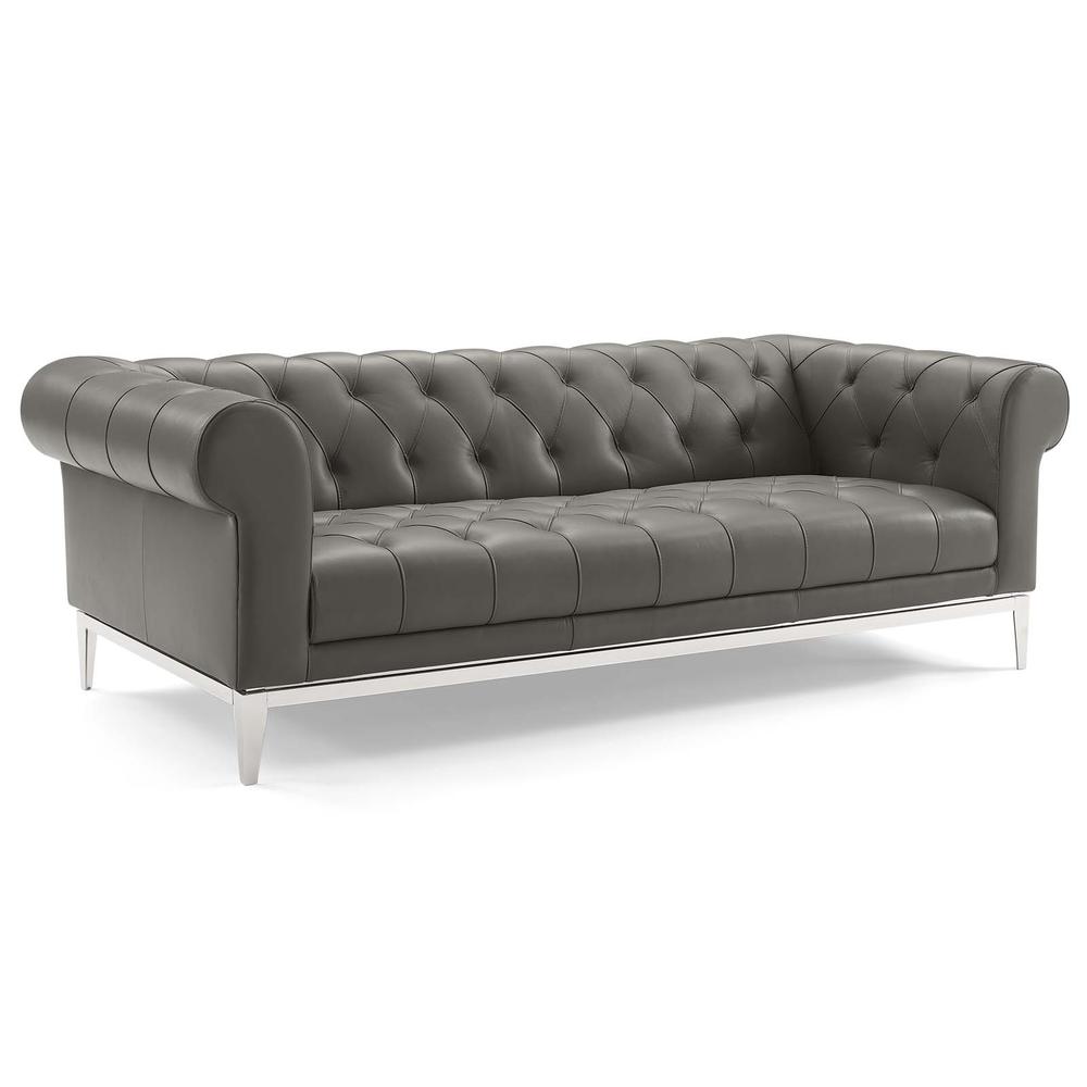 Idyll Tufted Button Upholstered Leather Chesterfield Sofa. Picture 1