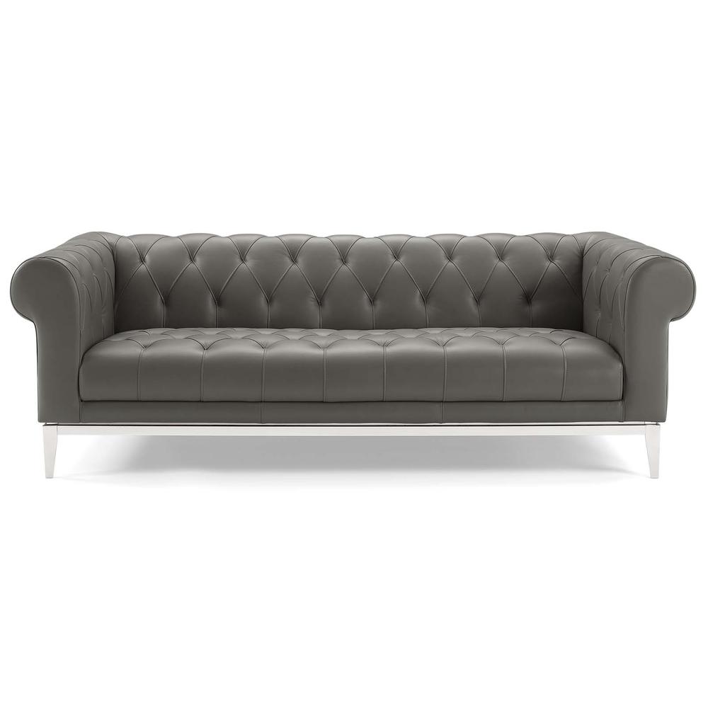 Idyll Tufted Button Upholstered Leather Chesterfield Sofa. Picture 4
