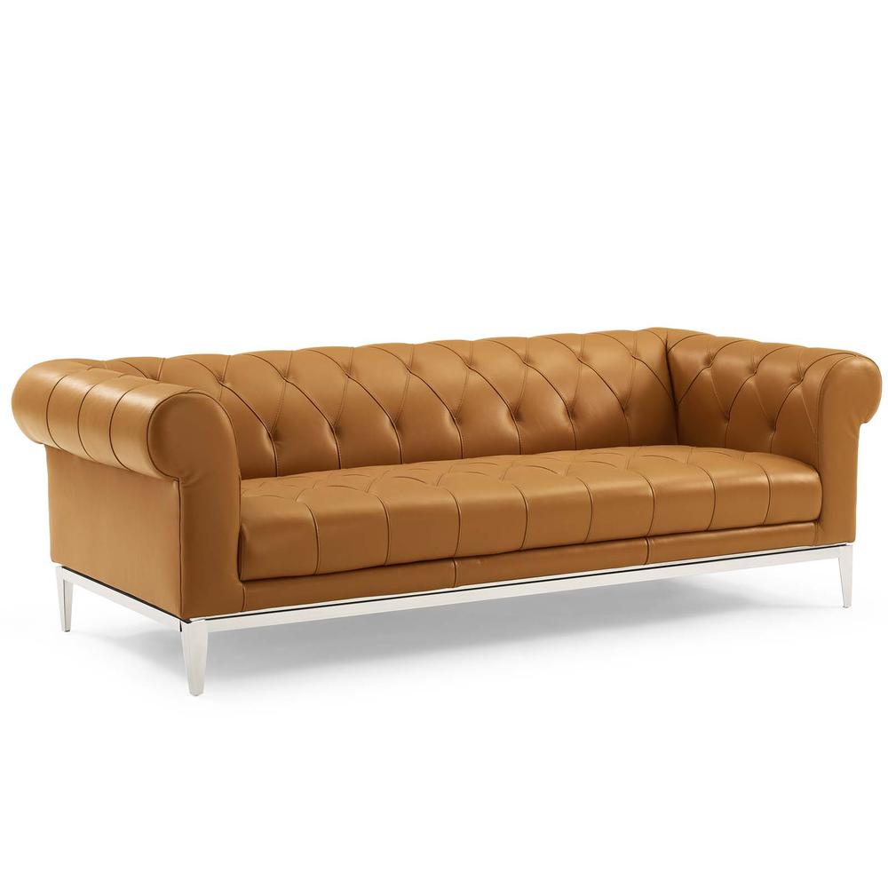 Idyll Tufted Button Upholstered Leather Chesterfield Sofa - Tan EEI-3441-TAN. Picture 1
