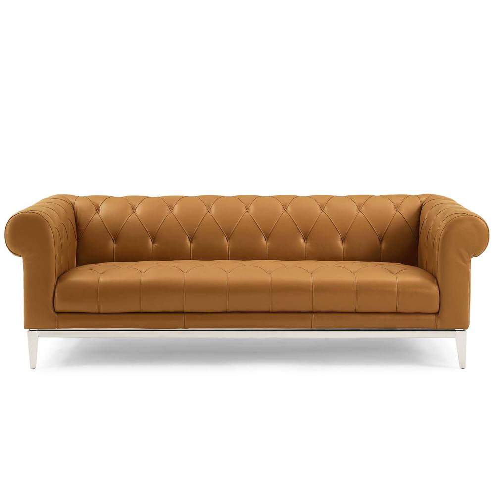 Idyll Tufted Button Upholstered Leather Chesterfield Sofa - Tan EEI-3441-TAN. Picture 4