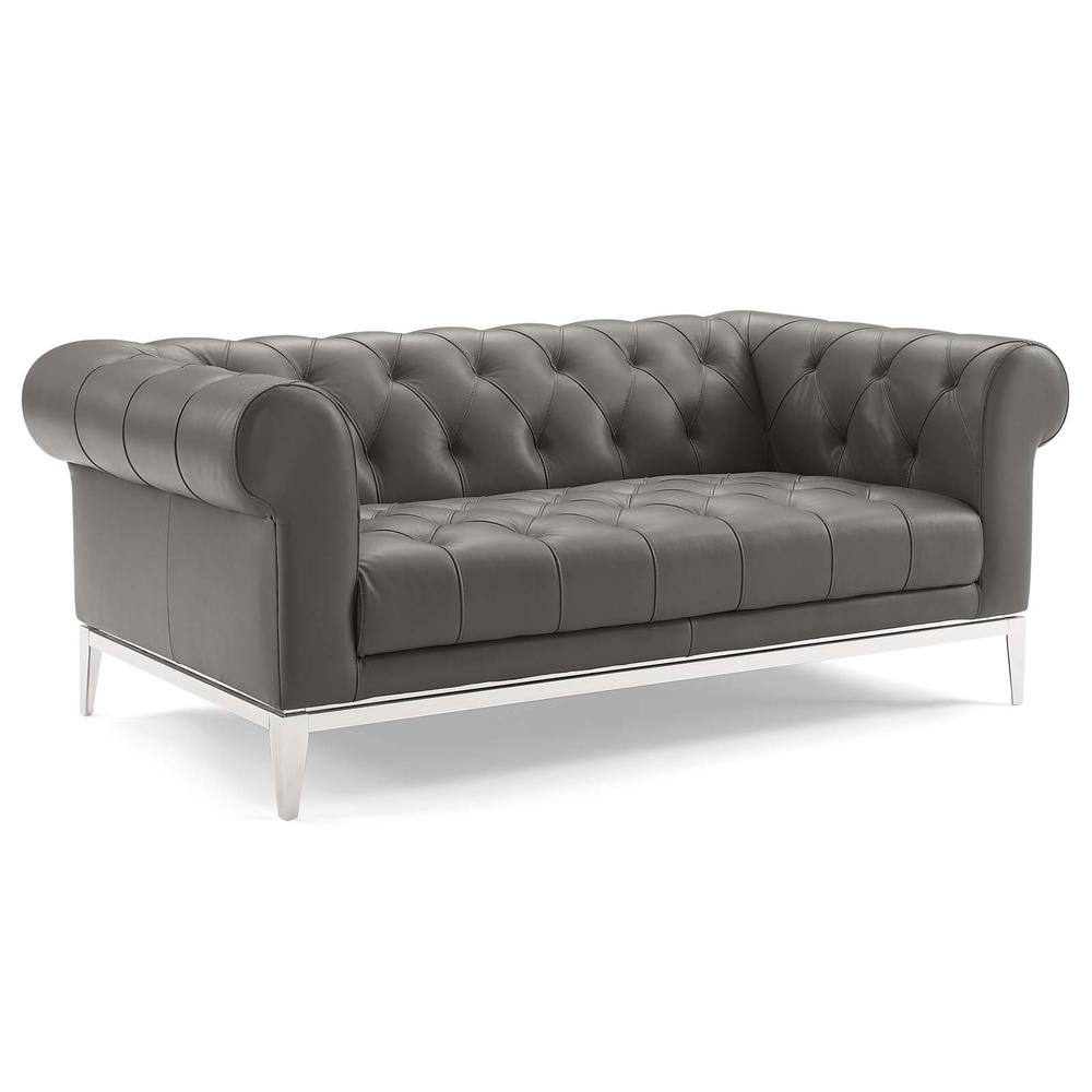 Idyll Tufted Button Upholstered Leather Chesterfield Loveseat - Gray EEI-3442-GRY. The main picture.