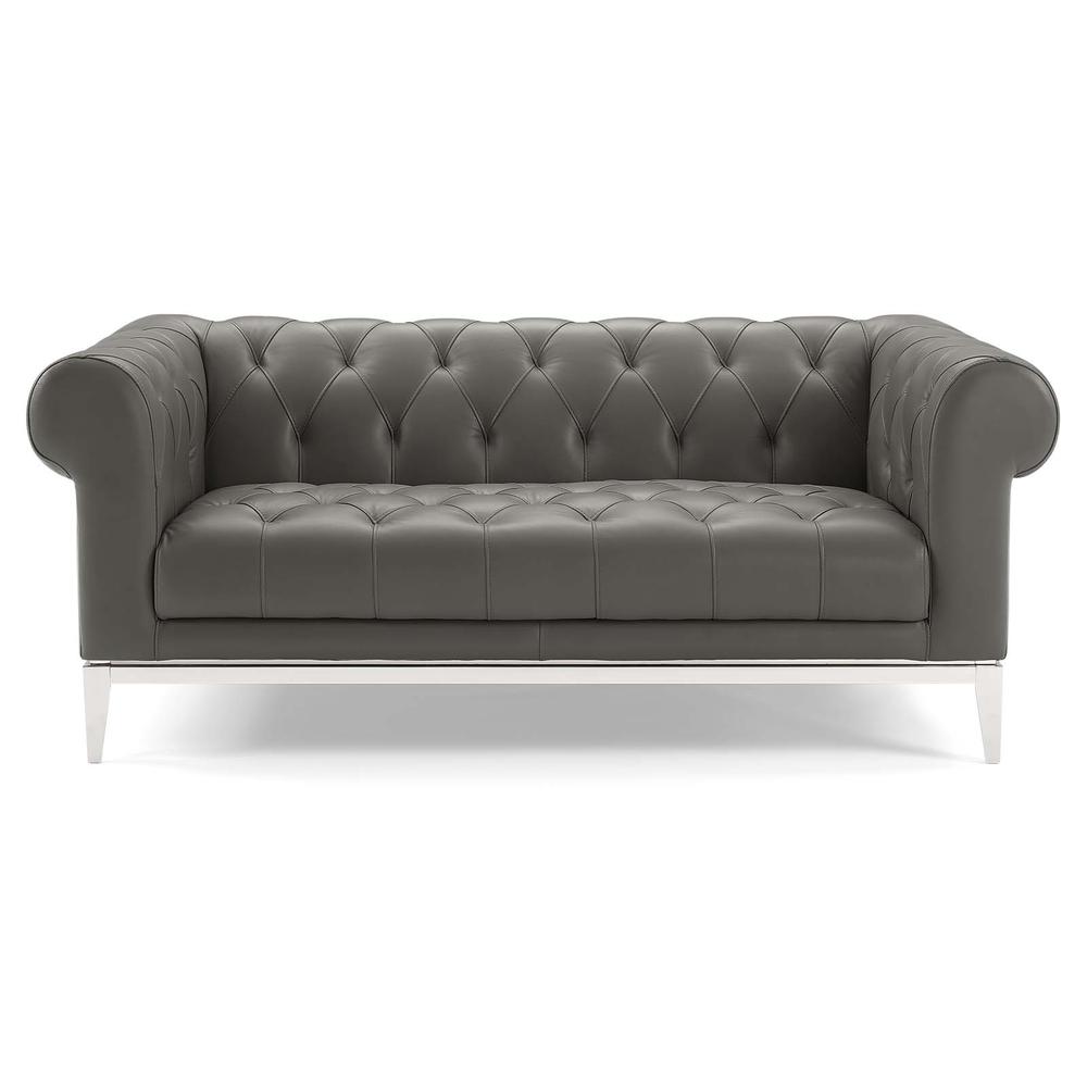 Idyll Tufted Button Upholstered Leather Chesterfield Loveseat - Gray EEI-3442-GRY. Picture 4