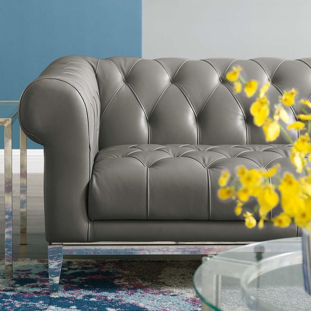 Idyll Tufted Button Upholstered Leather Chesterfield Loveseat - Gray EEI-3442-GRY. Picture 7