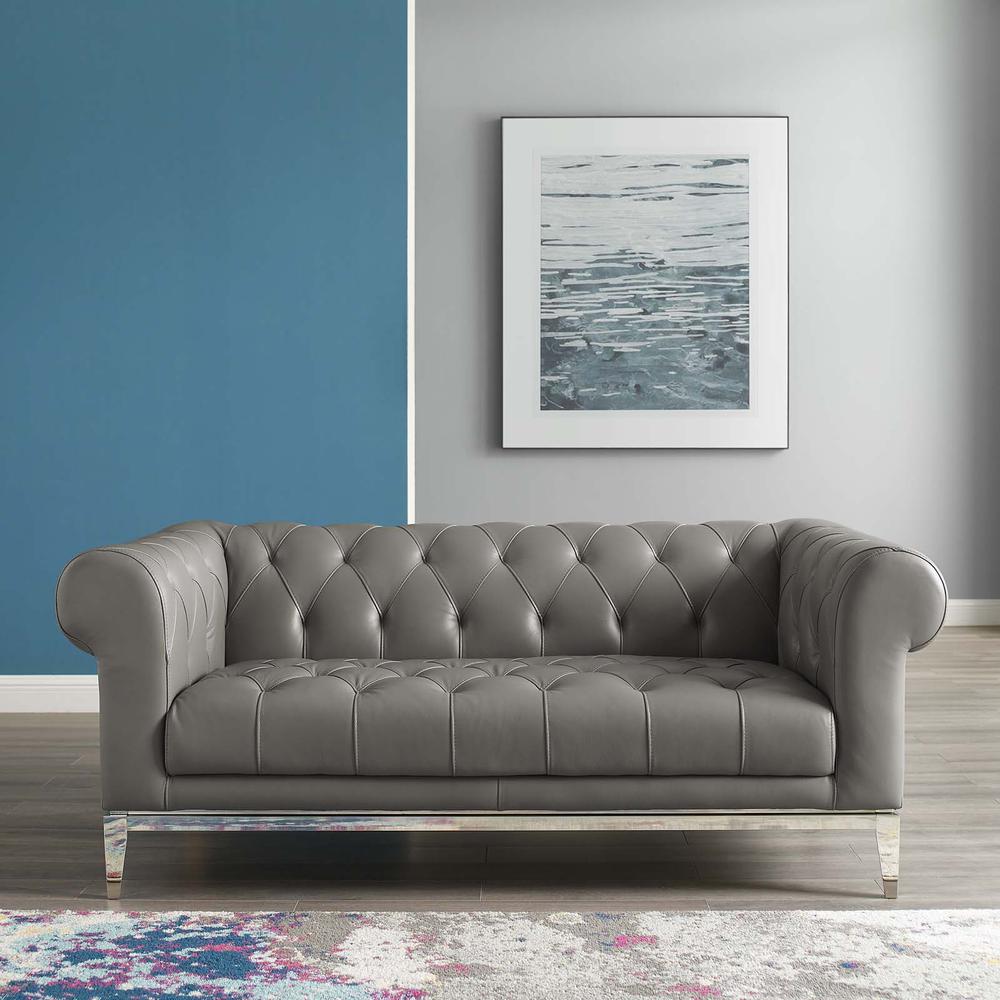 Idyll Tufted Button Upholstered Leather Chesterfield Loveseat - Gray EEI-3442-GRY. Picture 8