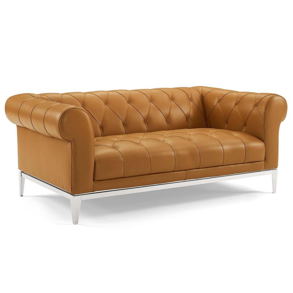 Idyll Tufted Button Upholstered Leather Chesterfield Loveseat. Picture 1