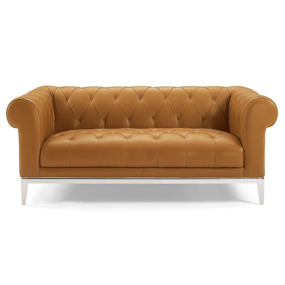 Idyll Tufted Button Upholstered Leather Chesterfield Loveseat. Picture 4