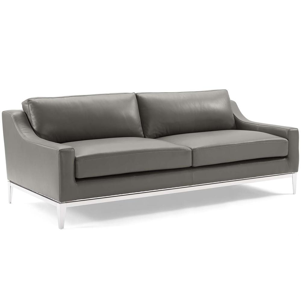 Harness 83.5" Stainless Steel Base Leather Sofa. Picture 1