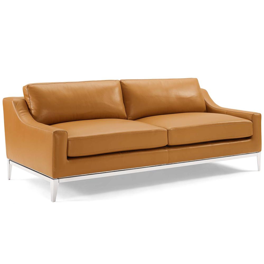 Harness 83.5" Stainless Steel Base Leather Sofa. Picture 1