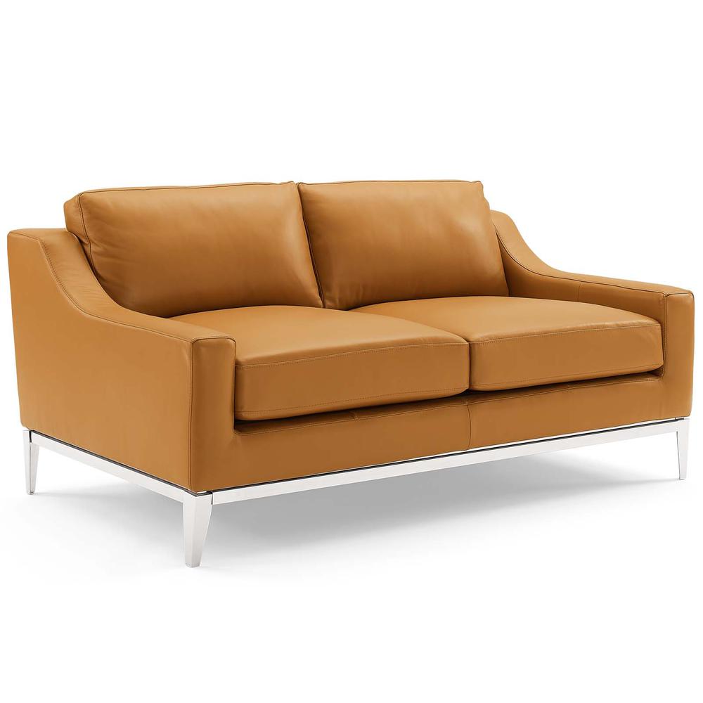 Harness 64" Stainless Steel Base Leather Loveseat - Tan EEI-3445-TAN. The main picture.