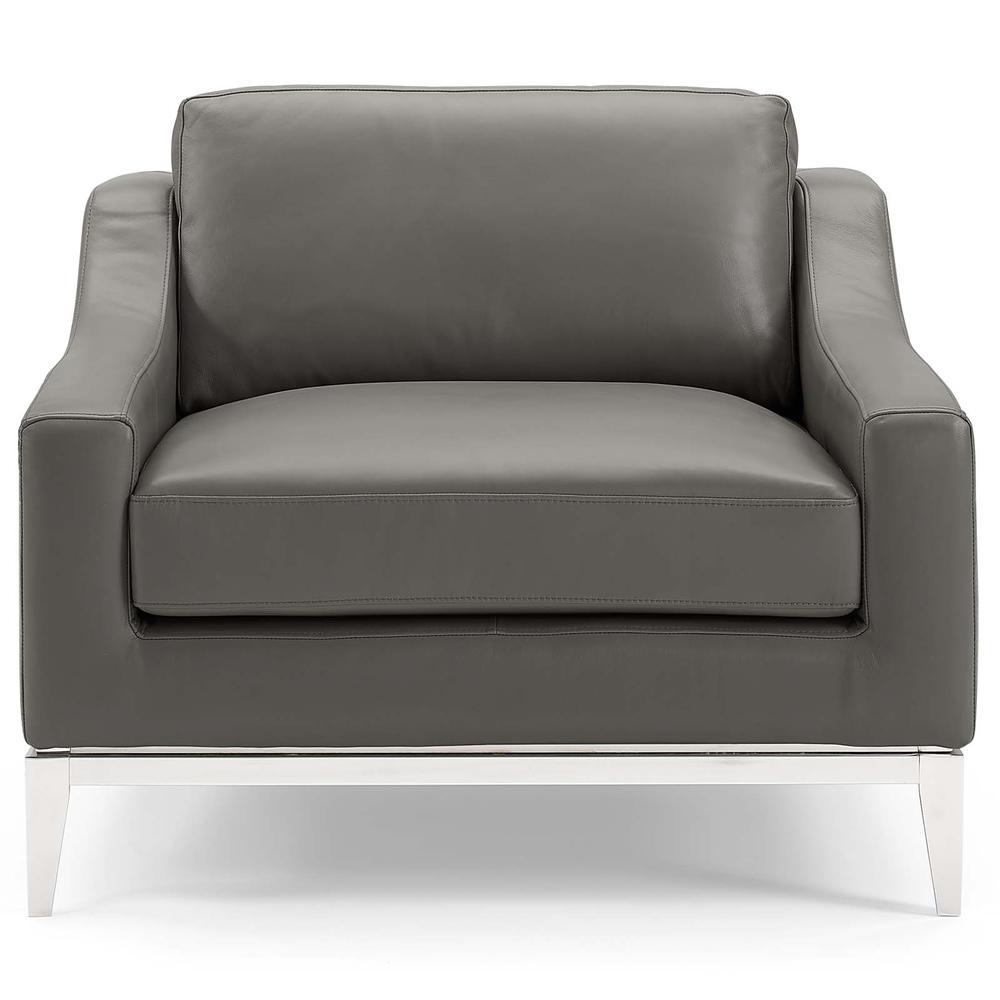Harness Stainless Steel Base Leather Armchair - Gray EEI-3446-GRY. The main picture.
