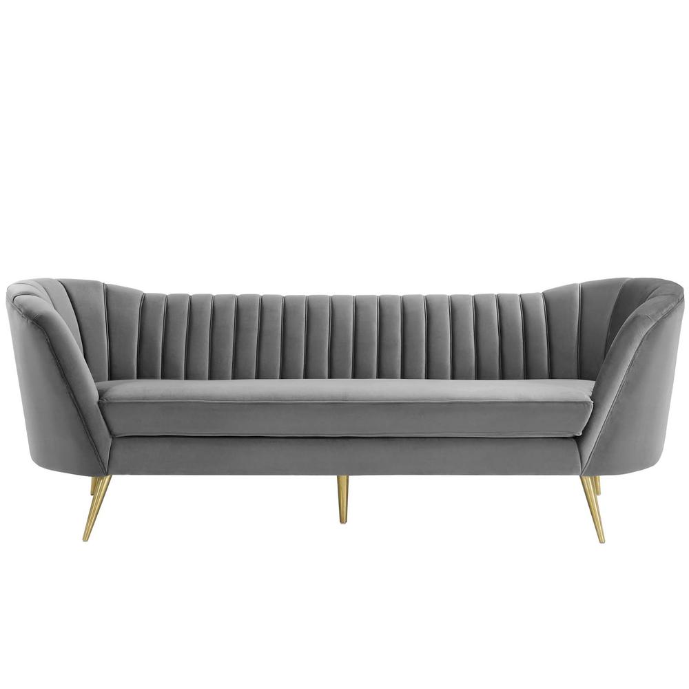 Opportunity Vertical Channel Tufted Curved Performance Velvet Sofa - Gray EEI-3453-GRY. The main picture.