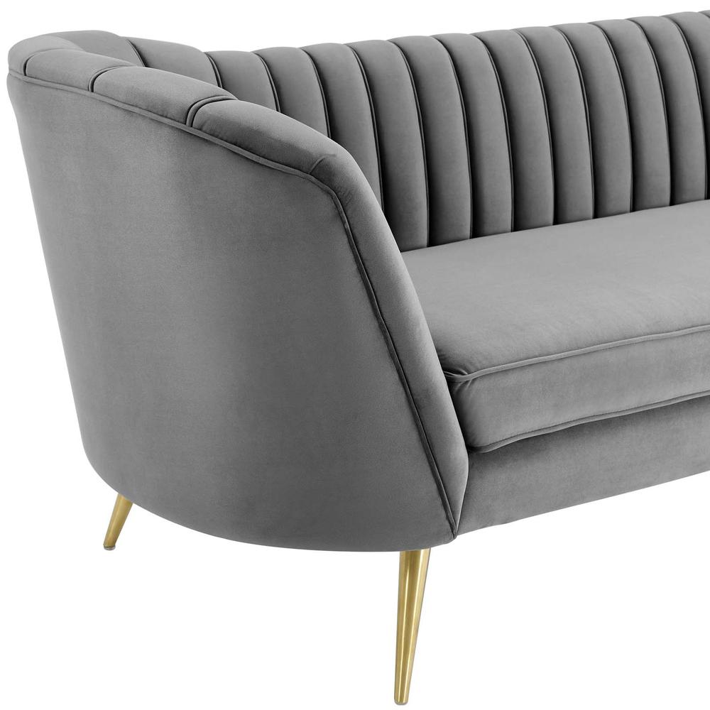 Opportunity Vertical Channel Tufted Curved Performance Velvet Sofa - Gray EEI-3453-GRY. Picture 4