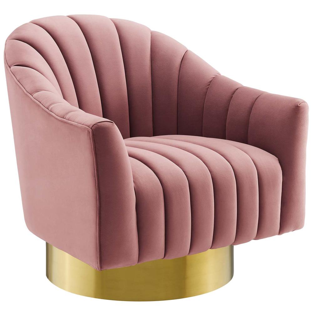 Buoyant Vertical Channel Tufted Accent Lounge Performance Velvet Swivel Chair - Dusty Rose EEI-3459-DUS. Picture 1