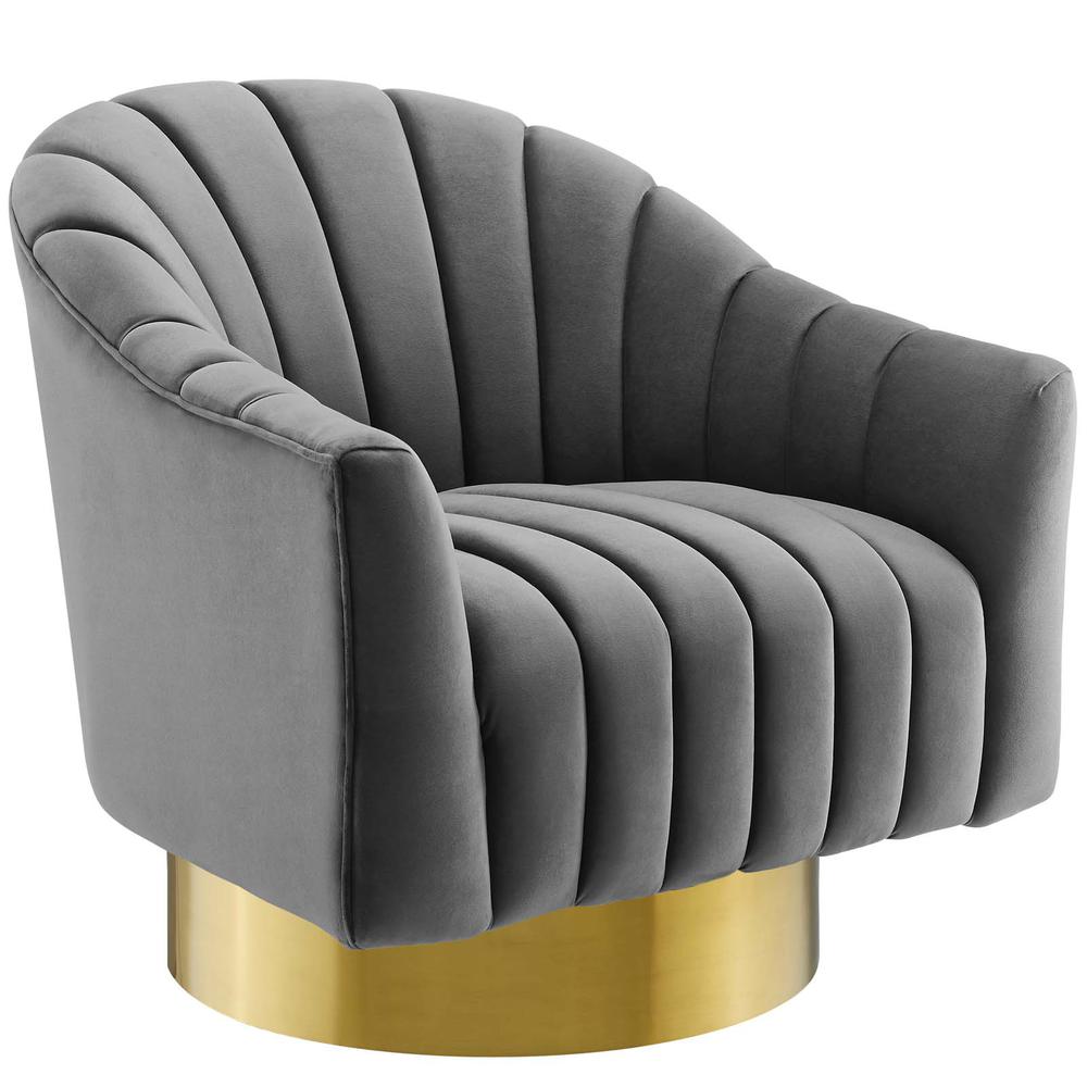 Buoyant Vertical Channel Tufted Accent Lounge Performance Velvet Swivel Chair. Picture 1