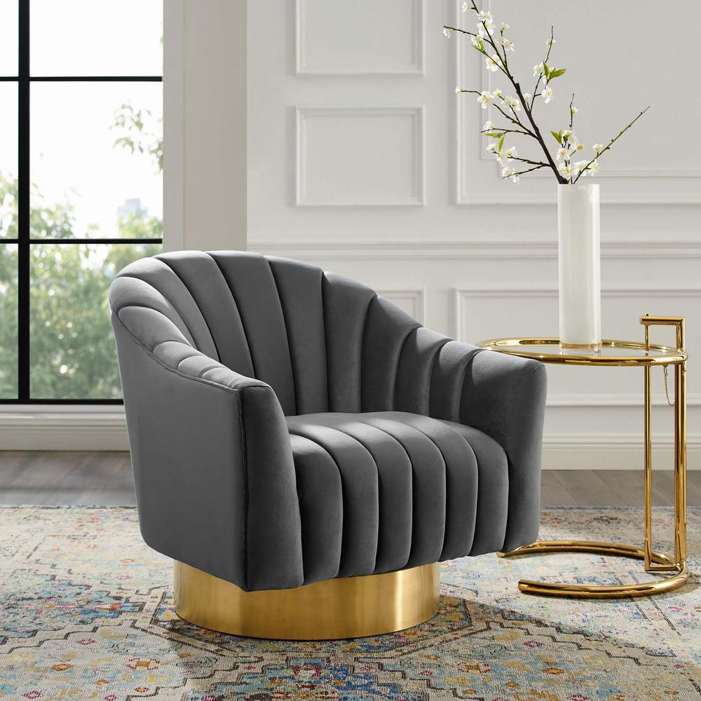 Buoyant Vertical Channel Tufted Accent Lounge Performance Velvet Swivel Chair. Picture 6