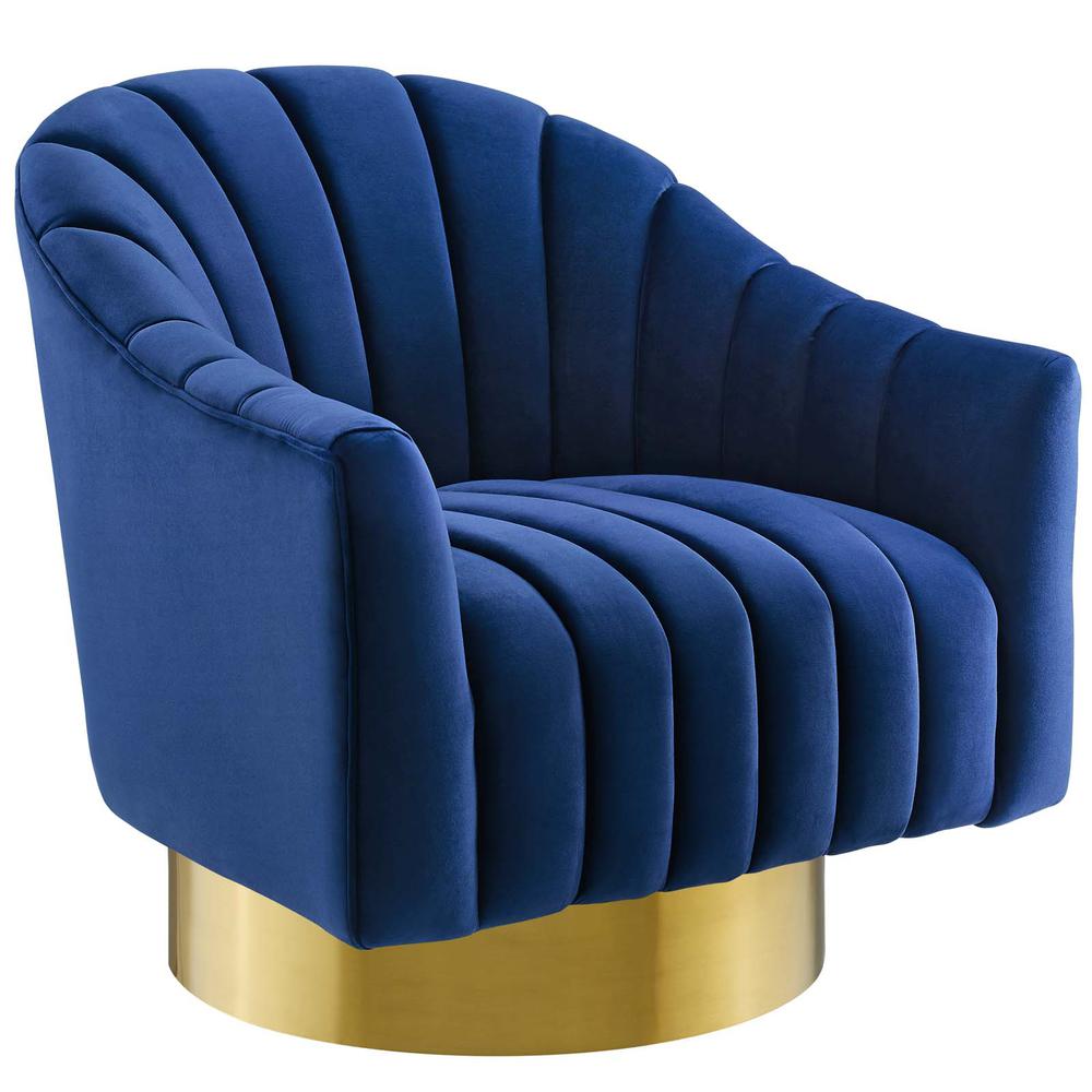 Buoyant Vertical Channel Tufted Accent Lounge Performance Velvet Swivel Chair - Navy EEI-3459-NAV. Picture 1