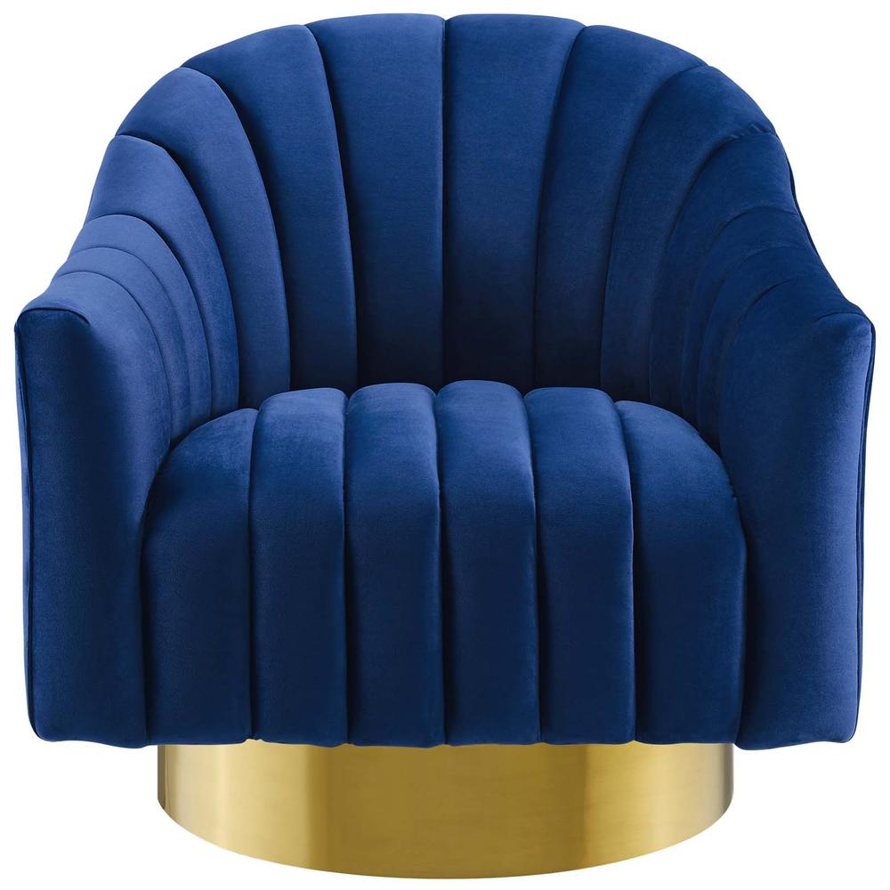Buoyant Vertical Channel Tufted Accent Lounge Performance Velvet Swivel Chair - Navy EEI-3459-NAV. Picture 4