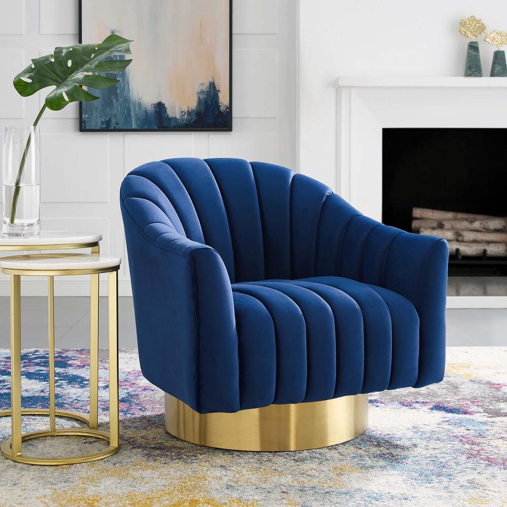Buoyant Vertical Channel Tufted Accent Lounge Performance Velvet Swivel Chair - Navy EEI-3459-NAV. Picture 6