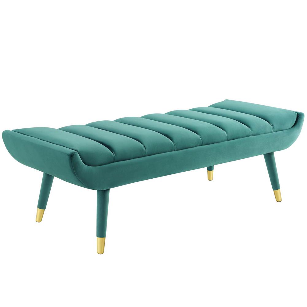 Guess Channel Tufted Performance Velvet Accent Bench. Picture 1