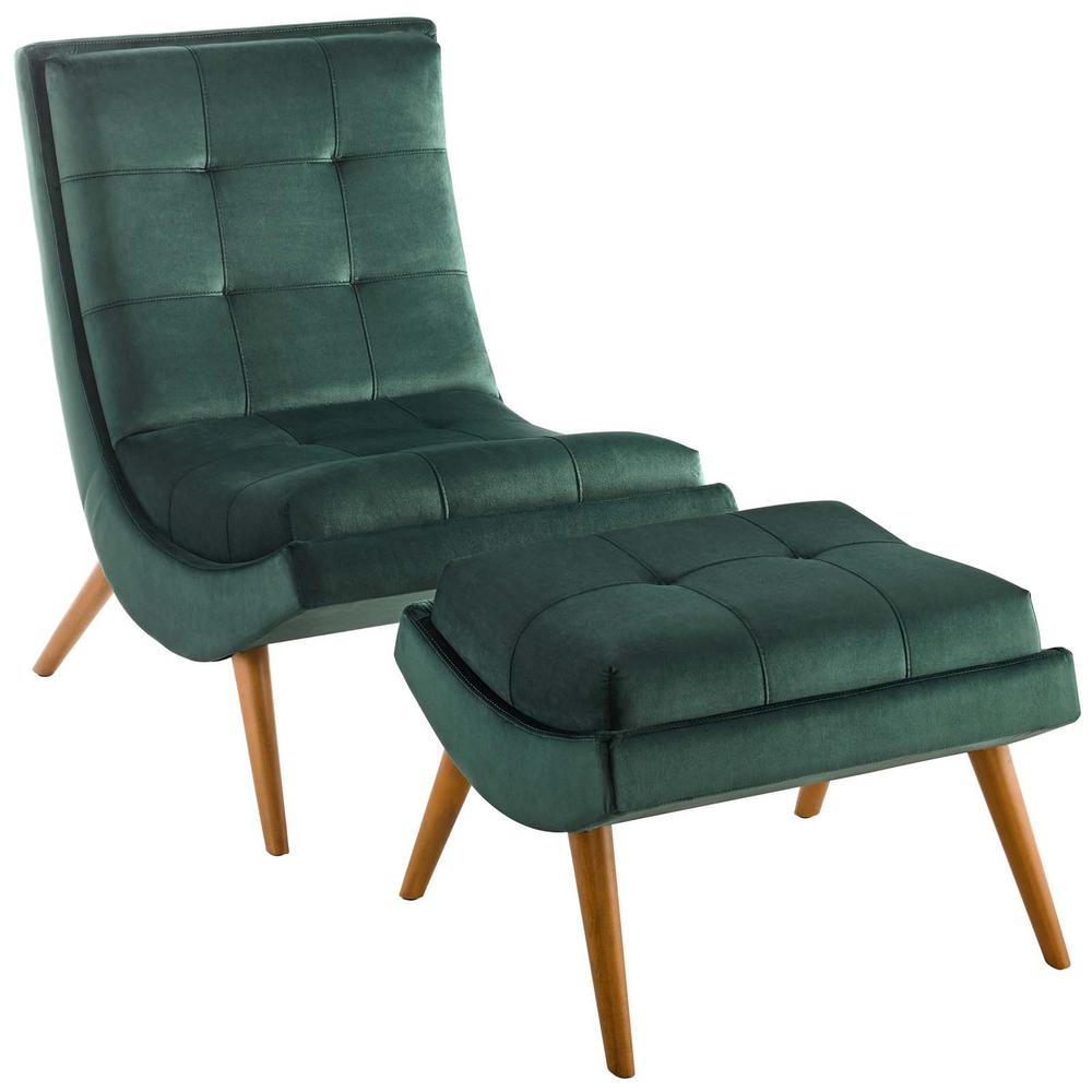 Ramp Upholstered Performance Velvet Lounge Chair and Ottoman Set. Picture 1