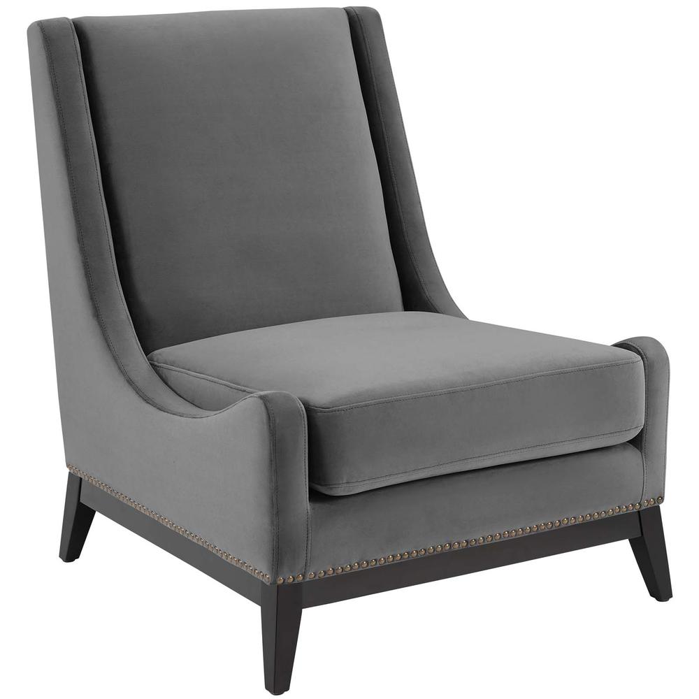 Confident Accent Upholstered Performance Velvet Lounge Chair - Gray EEI-3488-GRY. Picture 1